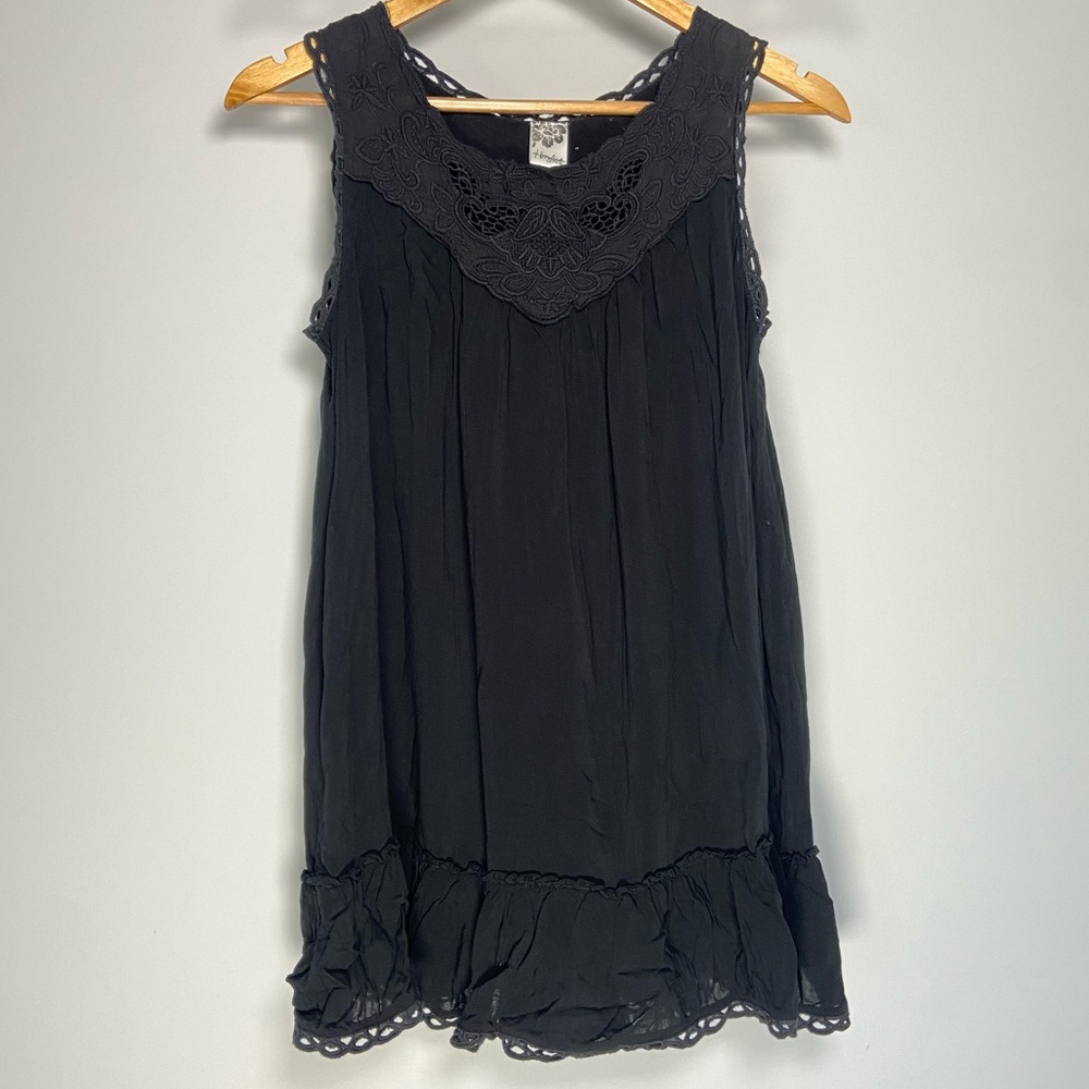 Honolua Mahine Black Eyelet Lace Trim Tunic Tropical Surf Hawaii Beach Boho S/M